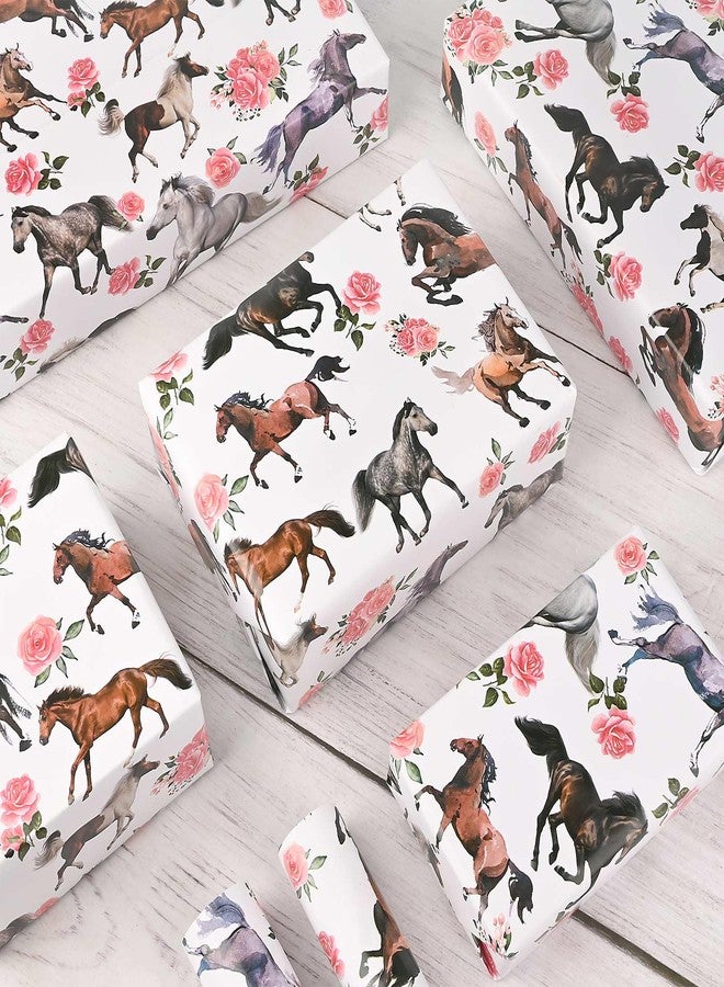 Bolsome 12 ورقة تغليف هدايا مزينة بالزهور والخيول، مستوحاة من سباق الخيل "Run for the Roses"، مثالية لحفلات أعياد الميلاد وسباق الخيل في كنتاكي، مقاس 19.7 × 27.6 بوصة. - Image 3